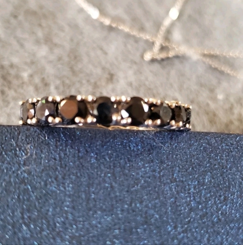 Midnight Sapphire Eternity Band Ring Platinum Plated Size 8 - Picture 3 of 9